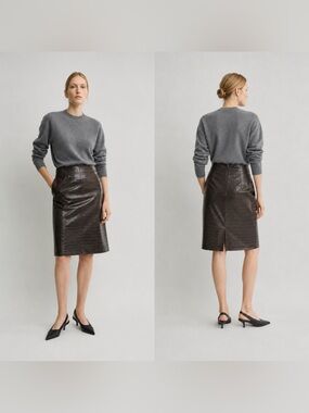 DANIER Vintage Genuine leather skirt in croc chocolate brown leather
